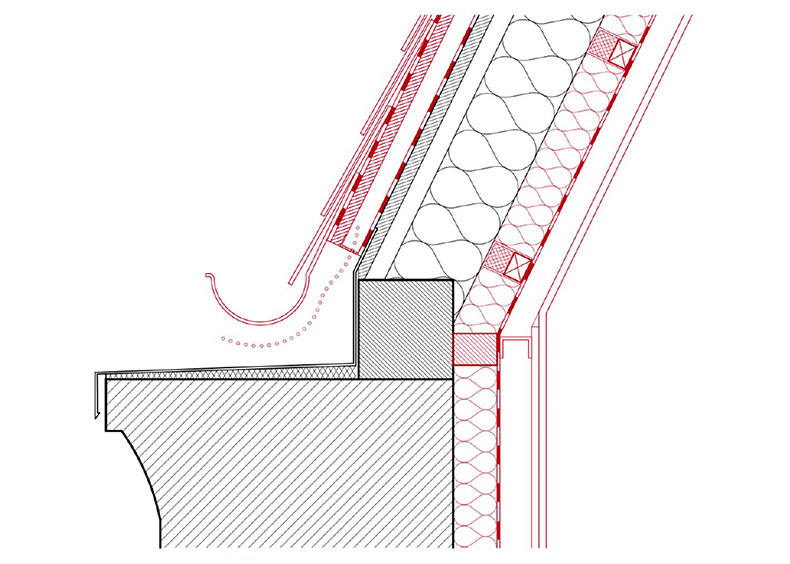 Klimagerechte Transformation – Beispiel Traufe, Schieferdeckung (Berliner Dachkonstruktion)