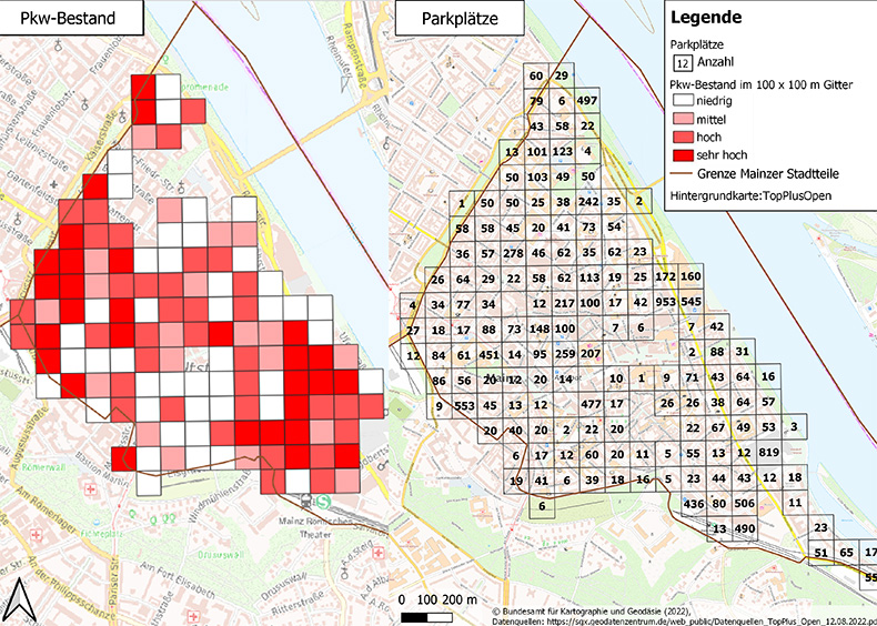 Visualisierung, PKW Bestand und Parkplätze