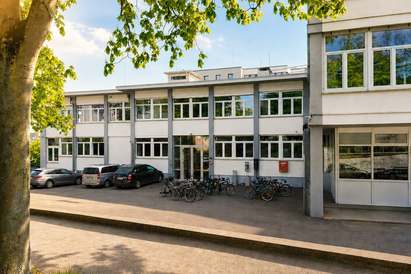 Außenansicht des Standorts Wallstraße der Hochschule Mainz, an dem der Studiengang Zeitbasierte Medien angesiedelt ist.
