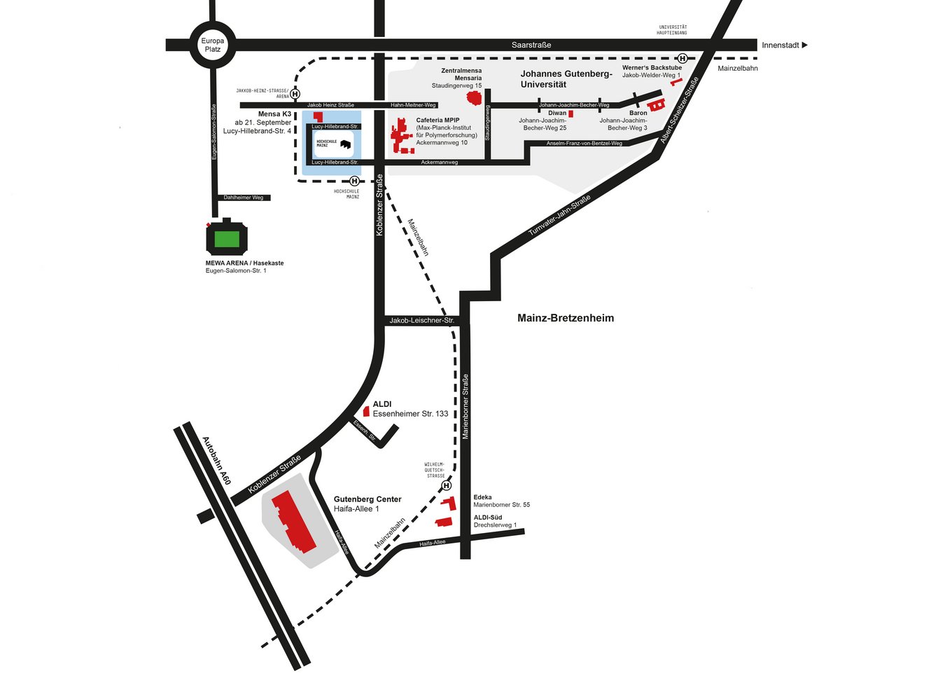 lageplan Essen & Trinken rund um den Campus
